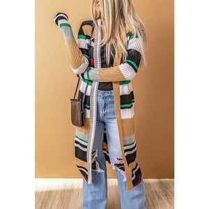 Sz XL Zesica  Khaki & Black Stripe Open Duster - Women